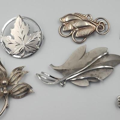 Sterling Leaf Design Brooches