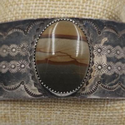 Vintage Jasper on Sterling Cuff Bracelet 