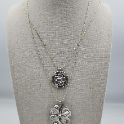 2 Sterling Flower Pendants On Sterling Chains