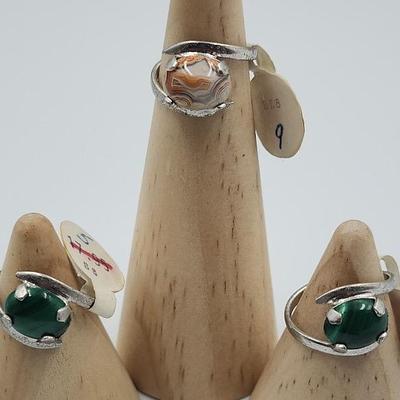 Vintage Sterling Rings with Green/Pink Gemstones