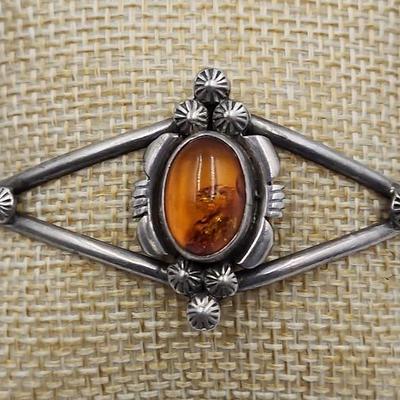Artist Signed “Marie B. Amber and Sterling Bracelet