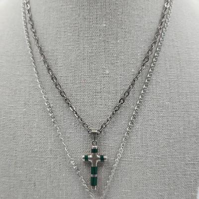 Two Sterling and Stone Cross Pendants on Sterling Chains