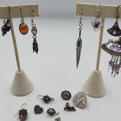 Single Sterling and Gemstone Earrings (All Stamped)