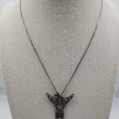 Indian Angel Sterling Pendant Artist Signed on Sterling Chain