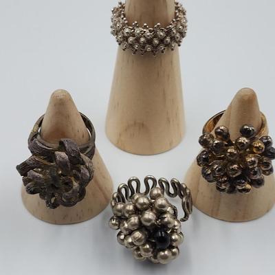 Large Vintage Sterling Rings with Balled Designs