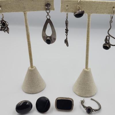 Single Sterling and Onyx Earrings (All Stamped)