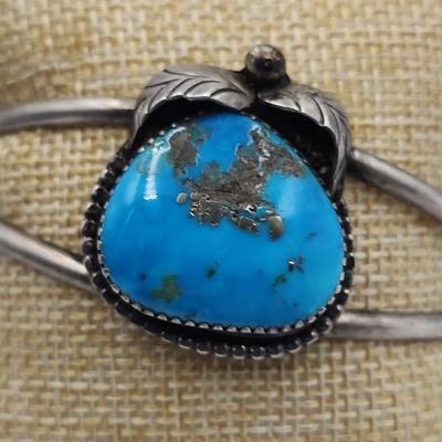 Vintage Native American Unmarked Sterling With Turquoise Cuff Bracelet 
