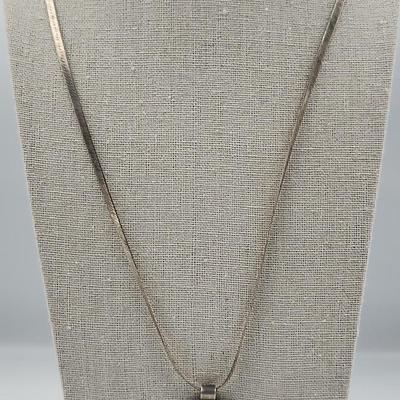 Gemstone Set In Sterlling On Flat Sterling Chain