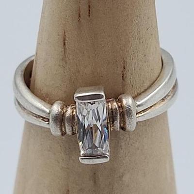 Sterling Ring with Emerald Cut CZ