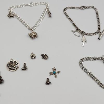 Sterling Double Link Charm Bracelets with Charms