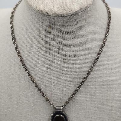 Vintage Native Sterling and Stone Pendant on Sterling Chain