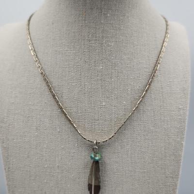 Native American Sterling Feather Pendant On Flat Sterling Chain