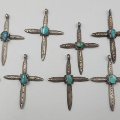 Native American Turquoise Cross Pendants - Unmarked Sterling 