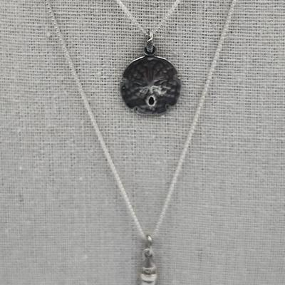 Sterling Sand Dollar and Light House Pendants on Sterling Chain