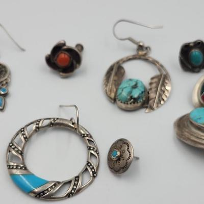 Turquoise and Sterling Single Earrings - All Stamped