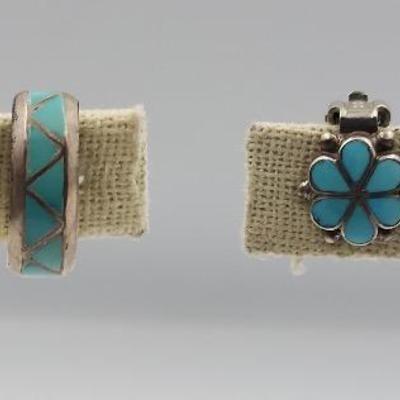 Turquoise and Other Gem Clipons Prosaibly Unmarked Sterling.