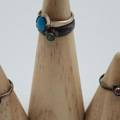 More Unmarked Sterling Vintage Kids Rings with Turquoise