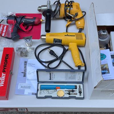 Assorted Tool Set Drill, Solders Heat Gun, Clamp