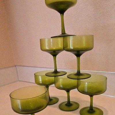 Avocado Green Sparkling Stemware 1970s