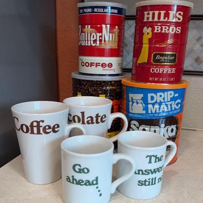 Coffee Mugs and Vintage Metal Coffee Cans