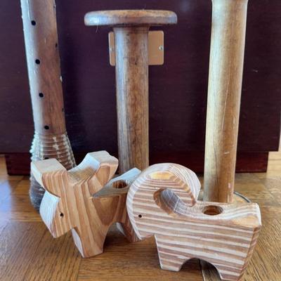 Industrial Wood Bobbins & Animal Shaped Wood Candlesticks