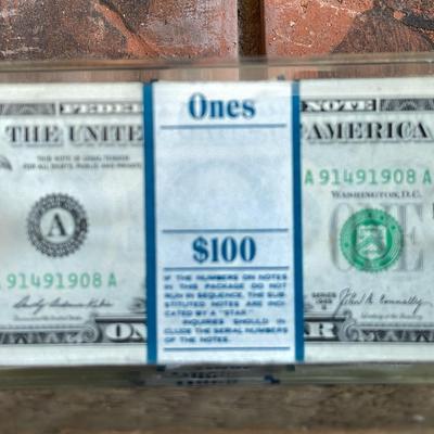 Lucite Paperweight 100 1969 $1.00 Bills 