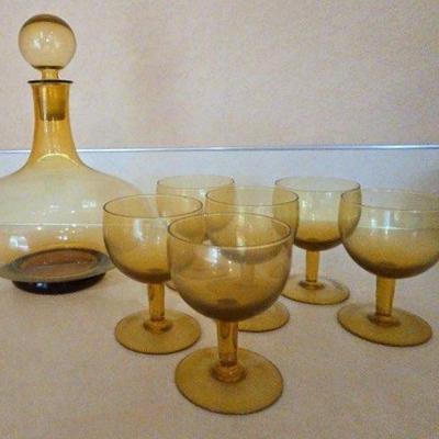 Topaz/Amber Decanter Set-1970s