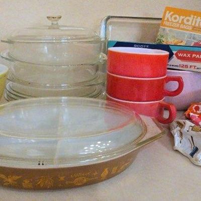 Early American Pyrex, Fire King D Handled Soup Cups, Others