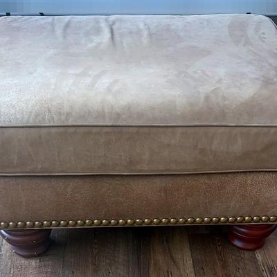 Tan Nail-Head Trim Suede-Like Ottoman