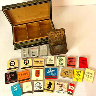 Three Vintage Zippo Lighters & Vintage Matches And Dockash Stove Factory Match Holder