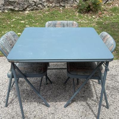Cosco Cardboard Table And Three Upholstered Seating Chairs