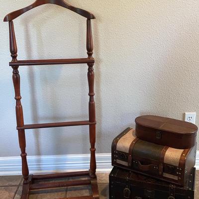 Suit Valet Rack & Leather Bound Small Suitcase,Small Case & Trunk