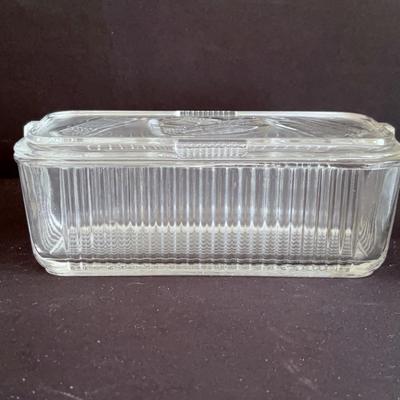 Crystal  Vase, Vintage Clear Glass Ribbed Refrigerator Dish & Lid Embossed Vegetable, Glass Dish
