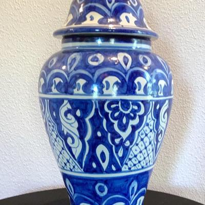 Large Blue & White Ceramic Vase/Jar with Top