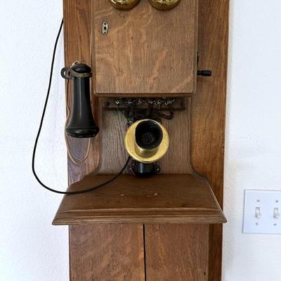 Antique Hand-Crank Wall Telephone- Early 1900s Central Telephone & Electric Co.