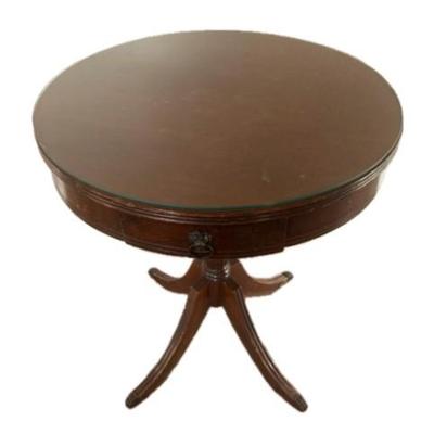 Vintage Round Mahogony Clawfoot Table with Glass Top