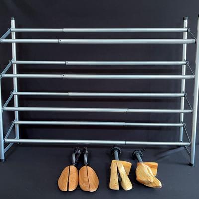 Two Wooden Shoe Stretchers And  Four Tiered  Expanding Shoe Rack