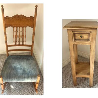 Wooden Rocking Chair And Side Table