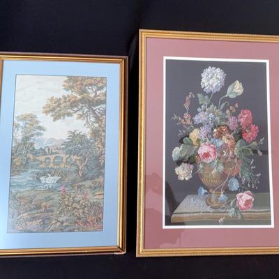 Two Vintage Framed Tapestry Decor