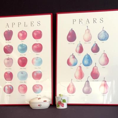Apples & Pears Picture & 2 Strawberry Jam Pots