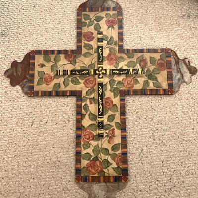 Hand painted Cross With Metal Accents