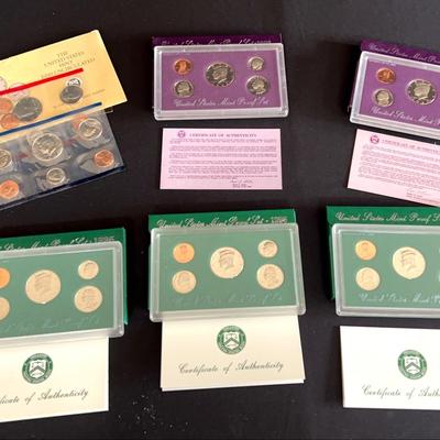 United States Mint Proof Sets For 1990, 1992, 1993, 1995, 1996 And 1997