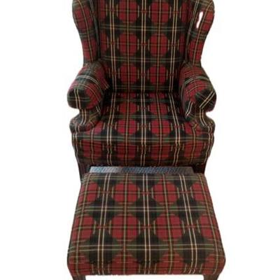 Vintage Plaid, Upholstered, Wingback Chair And Ottoman *upstairs*