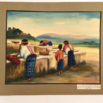 Hand Painted Watercolor Scene From Guatemala In July Of 1941