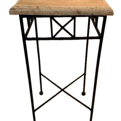Iron Base And Stone Top Side Table