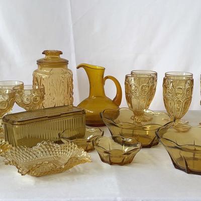 Collection Of Yellow Glasses, Bowls, Jar & Pitcher