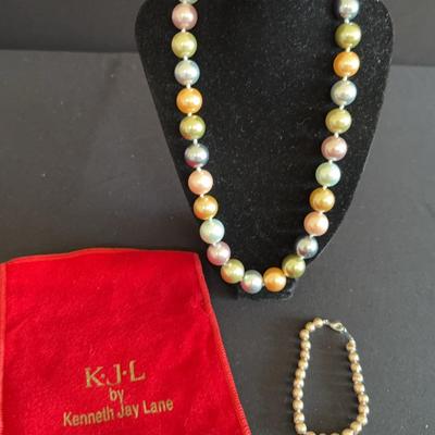 Kenneth J. Lane 2009 Simulated Pearl, pastel necklace & bracelet