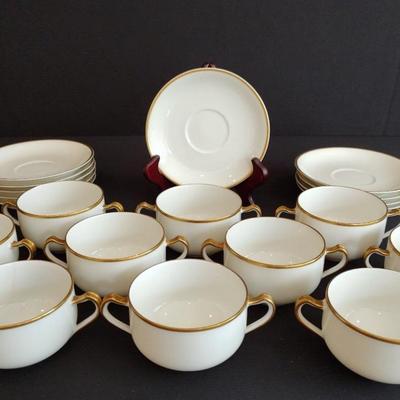 Ten Haviland Limoges "Mirabeau" Cream Soup Cups & Saucers