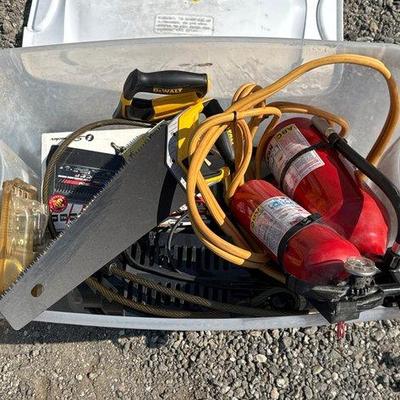 Sale Photo Thumbnail #385: #80018 • Fire Extinguishers, Hand Saw, Jumper Cables, Air Compressors, Door Knob & Battery Charger
