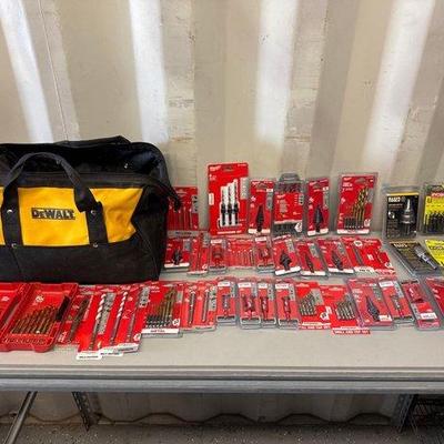 Sale Photo Thumbnail #231: #5012 • DeWalt Tool Bag, Milwaukee Drill Bits, Klein Tools Drill Bits
